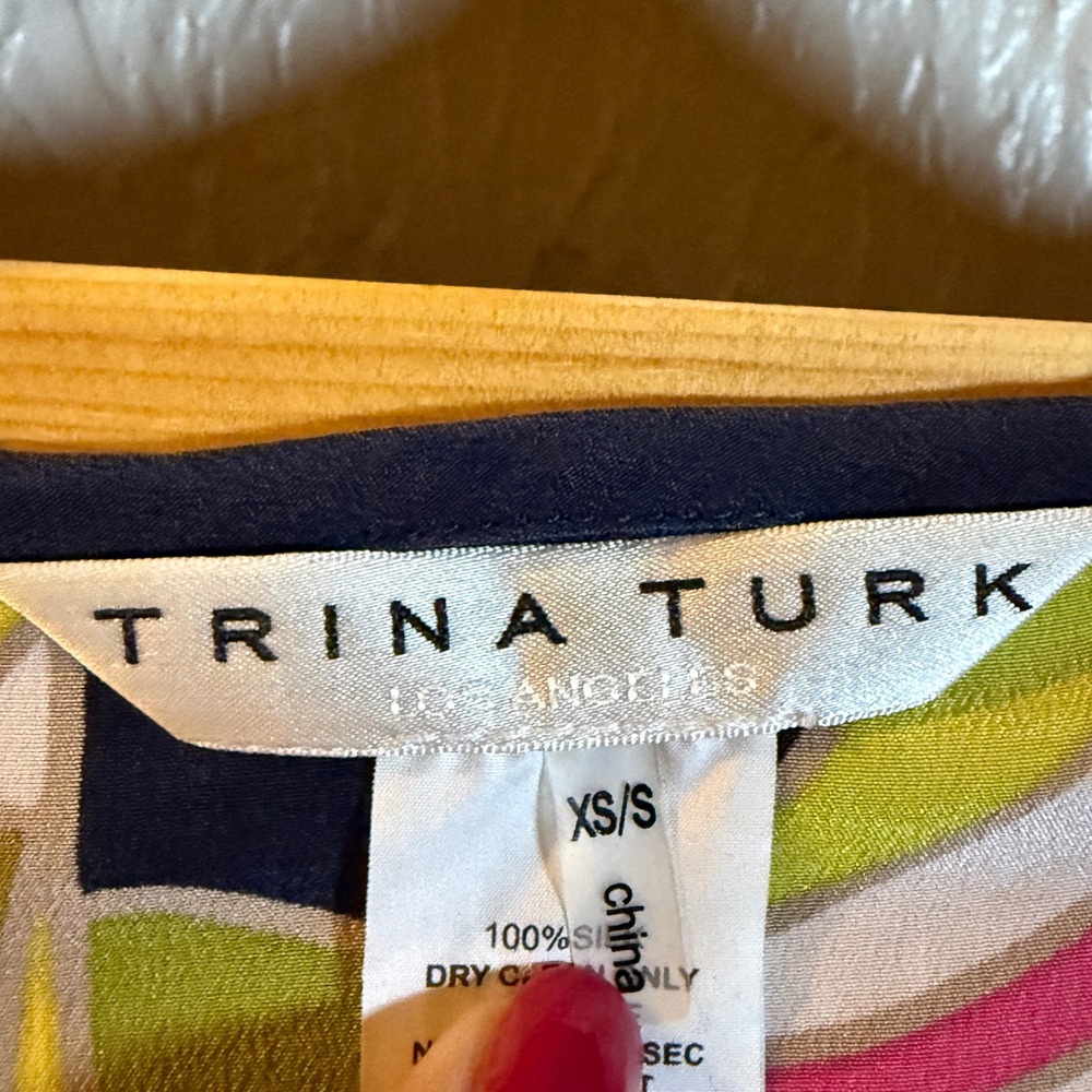 Trina Turk Silk Floral Kaftan Top Womens XS/S Multicolor Resort Luxury Tropical - Picture 2 of 7